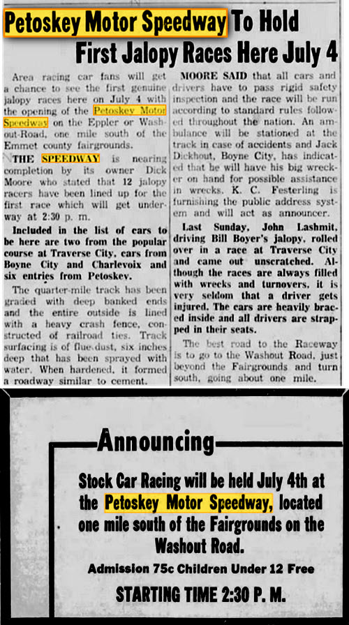 Petoskey Motor Speedway - July 1 1955 Article And Ad